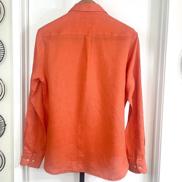Porter & Ash Mens 100% Linen Flip Cuff Button Down Shirt - Orange, Size L - Picture 2 of 9